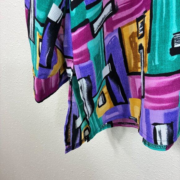 VTG 90s Modern Essentials Abstract Art Button-Down Top Sz 22 Indie Maximalist - Picture 3 of 7
